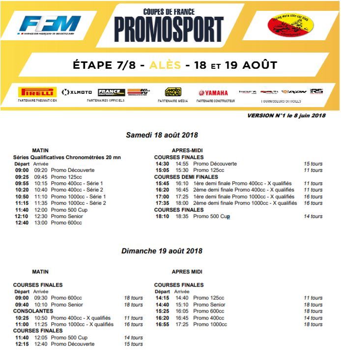 Horaire Promosport Alès 2018